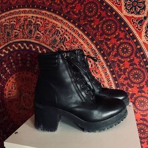 Black Lace up booties with thick heel